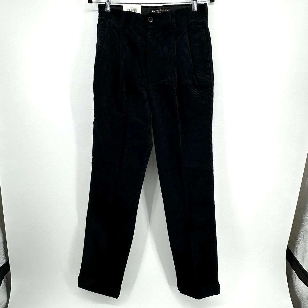 Banana Republic Smithfield Pants Mens 29 Black Corduroy Pleated Cuffed 28X31.5